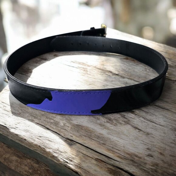 NWOT BOSTON 6505 (44) Unisex Black/Purple Leather Garrison Belt - Picture 1 of 10